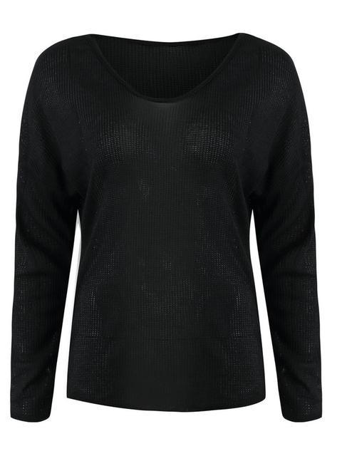 Solid Ribbed V-Neck Lightweight Sweaters-Pinkami