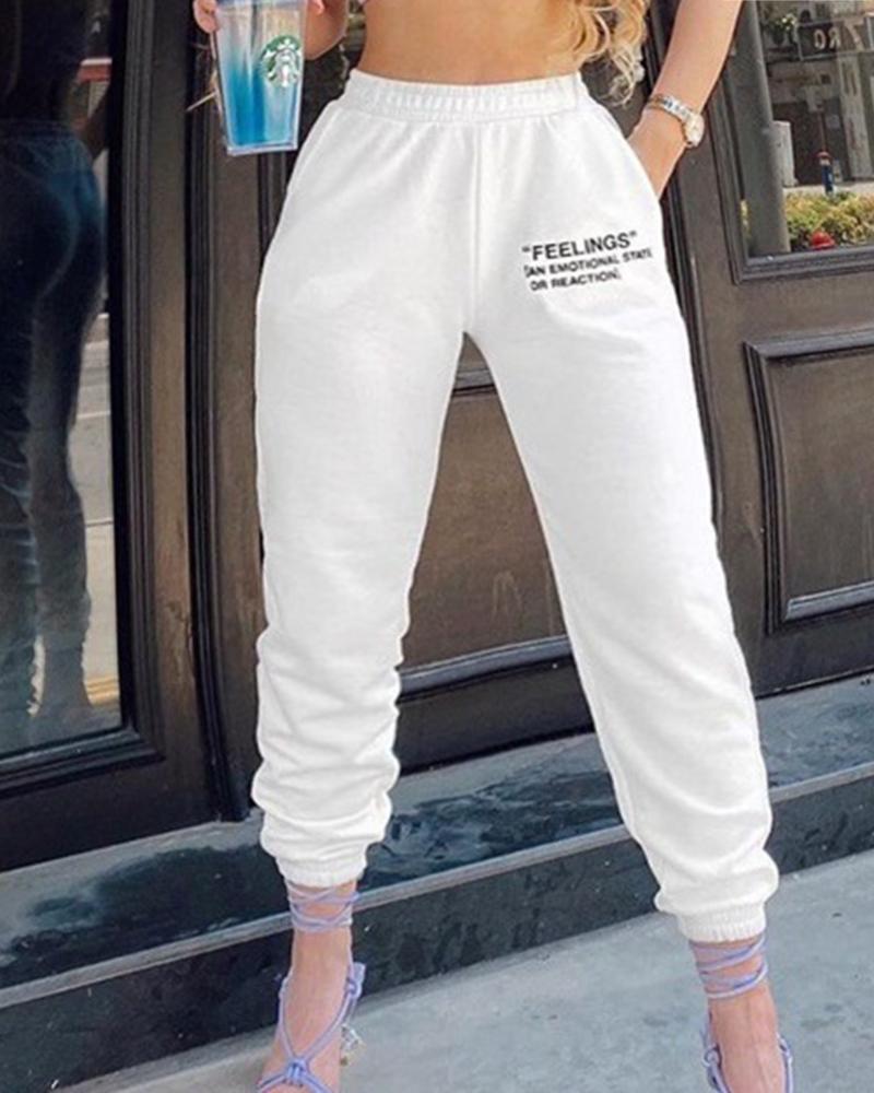 Letter Print Slant Pocket Sweatpants For Women-Pinkami