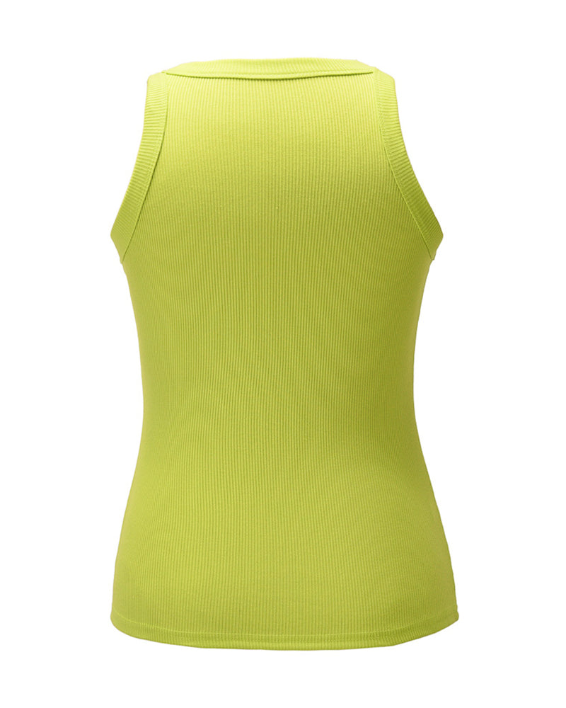 Ribbed Button Side Cut Out Tank Top-Pinkami