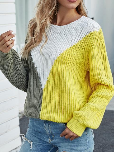 Color Block Knitting Jumper Sweater-Pinkami