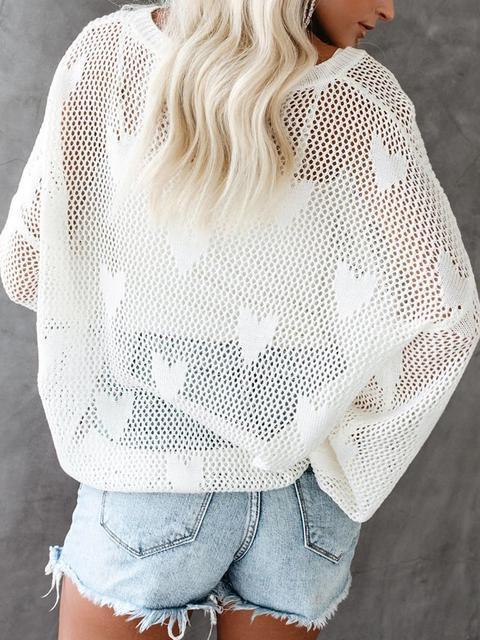 Heart Hollow Out Loose Sweater-Pinkami