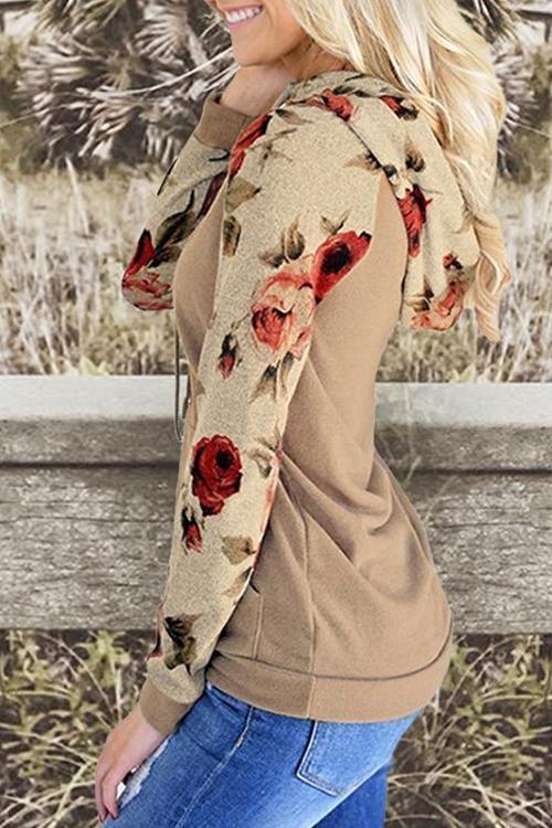 Vintage Collar Floral Printed Hoodie-Pinkami