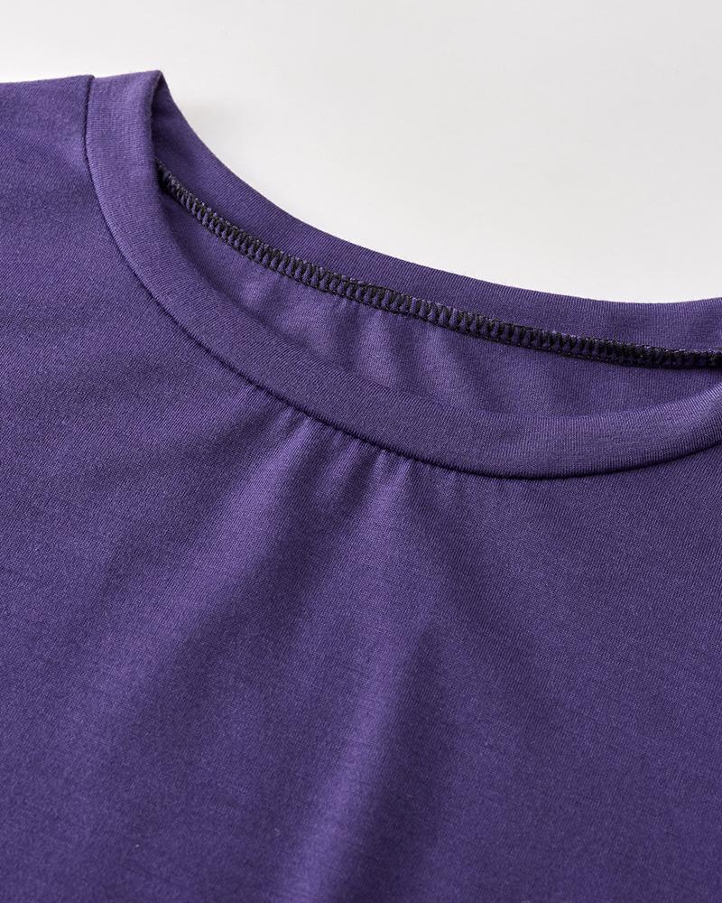 Solid Round Neck Tee & Pants Set-Pinkami