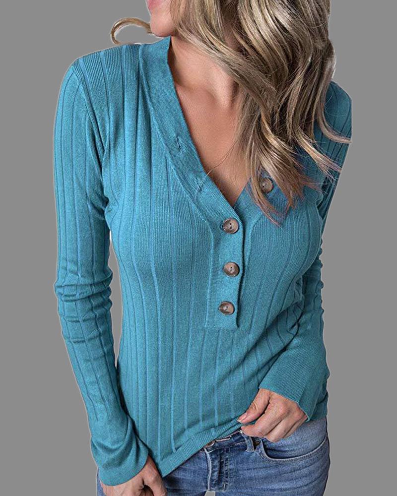 Ribbed Knit Button Up Bodycon Sweater-Pinkami