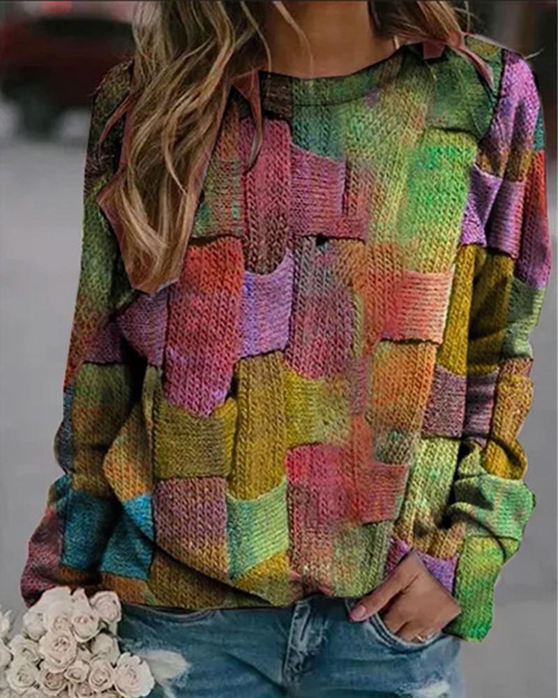 Colorblock Cable Knit Round Neck Sweater-Pinkami