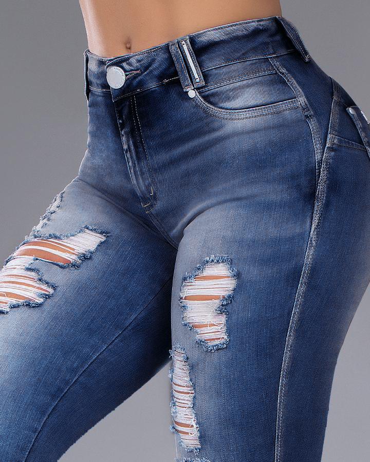 Women Distressed Butt Lifting Skinny Jeans-Pinkami
