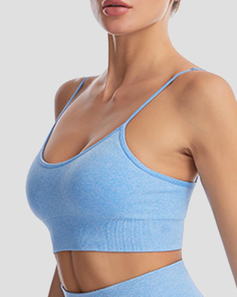 Solid Ribbed Knit Sports Bra-Pinkami