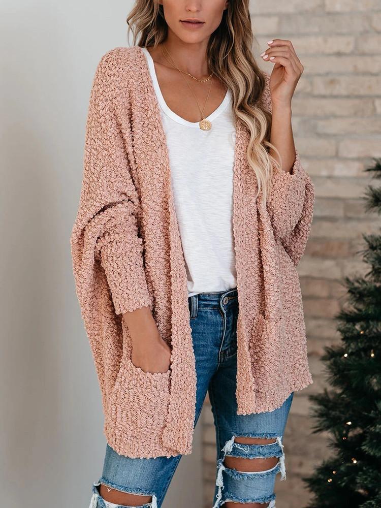Double Pocket Toothbrush Yarn Cardigan-Pinkami