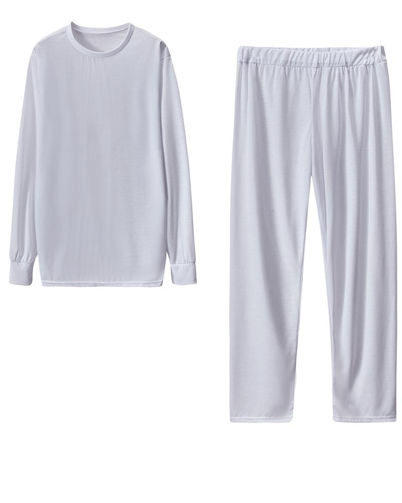 Solid Round Neck Tee & Pants Set-Pinkami