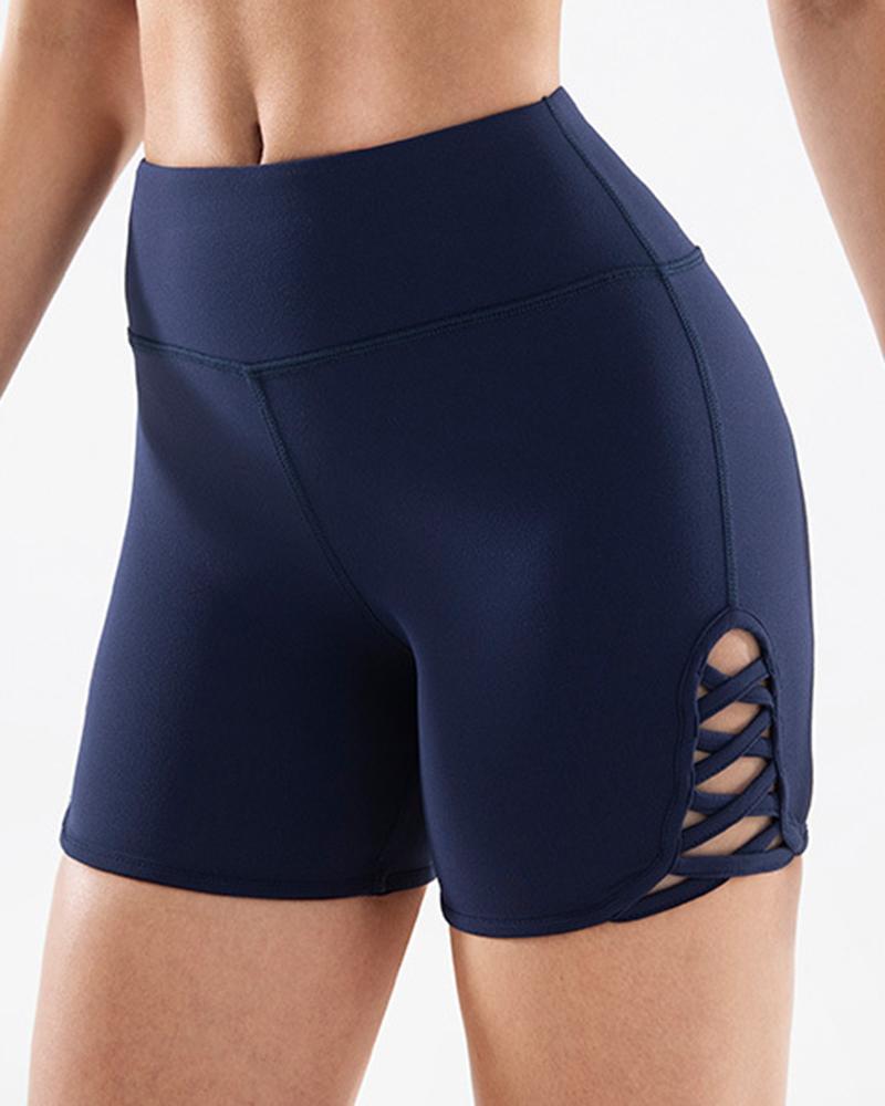 Criss Cross Side Seamless Absorbs Sweat Butt Lifting Sports Shorts-Pinkami