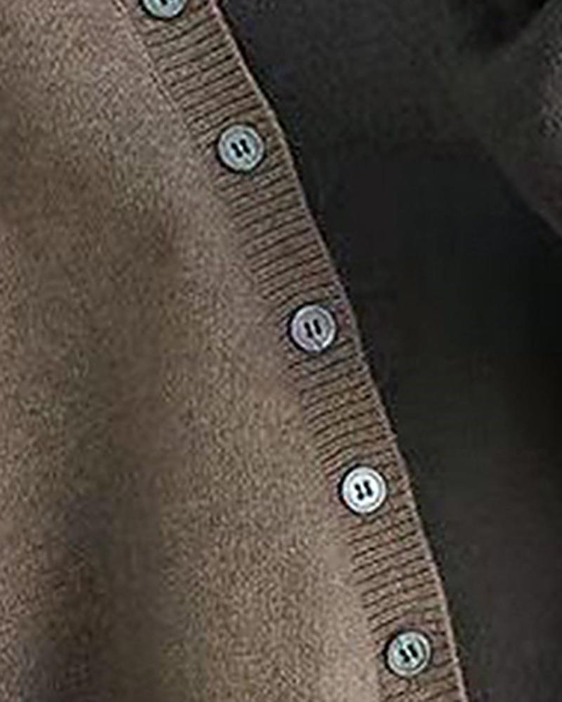 Two Tone Button Detail Asymmetrical Neck Sweater-Pinkami