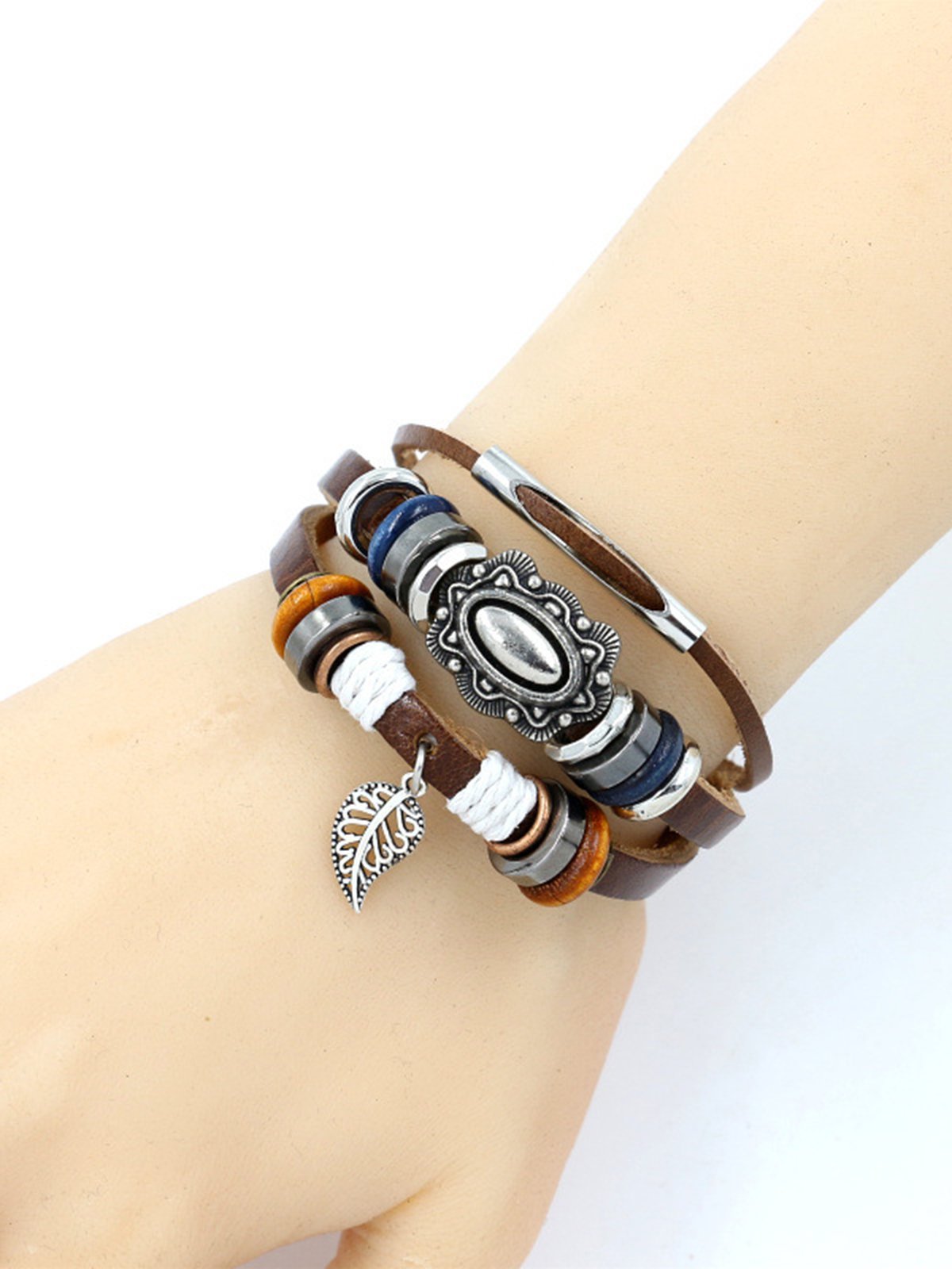 Womens Multi-layers Alloy Artificial Leather Bracelets-Pinkami