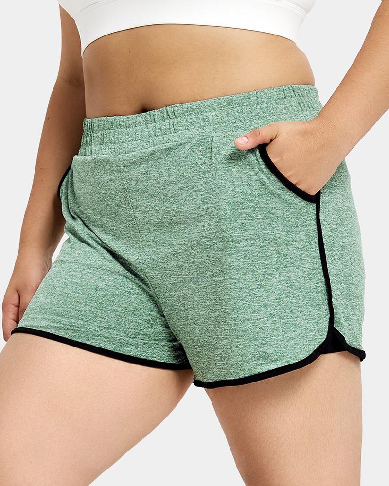 Space Dye Contrast Striped Slant Pocket Sports Shorts-Pinkami