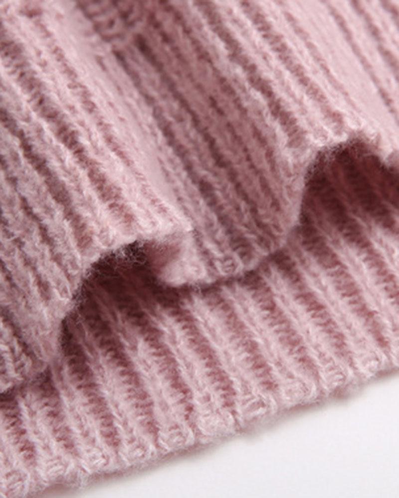 Chunky Knit Pocket Detail Drop Bishop Sleeve Sweater-Pinkami