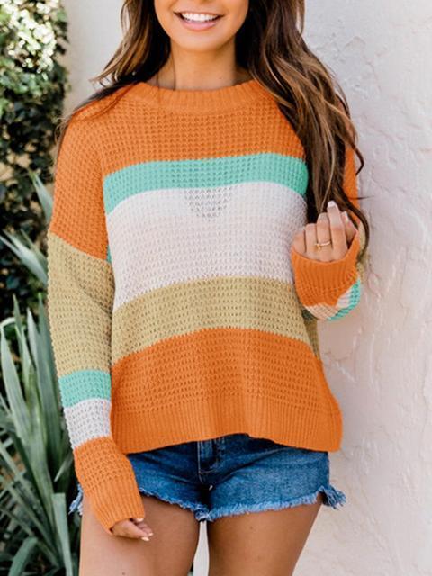 Color Block Round Neck Sweater-Pinkami