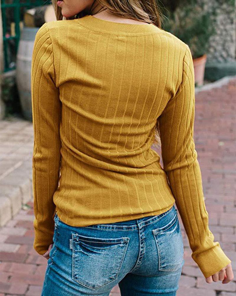 Ribbed Knit Button Up Bodycon Sweater-Pinkami