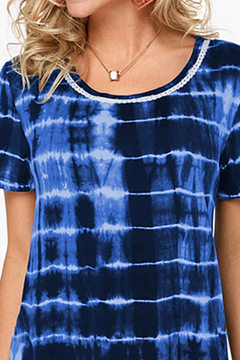 Ombre Lace Insert Round Neck T-Shirt-Pinkami