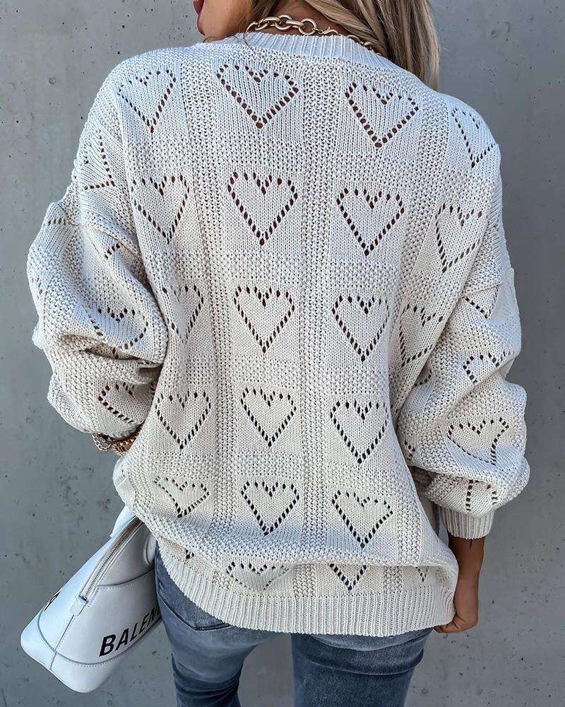 Solid Hollow Out V Neck Sweater-Pinkami