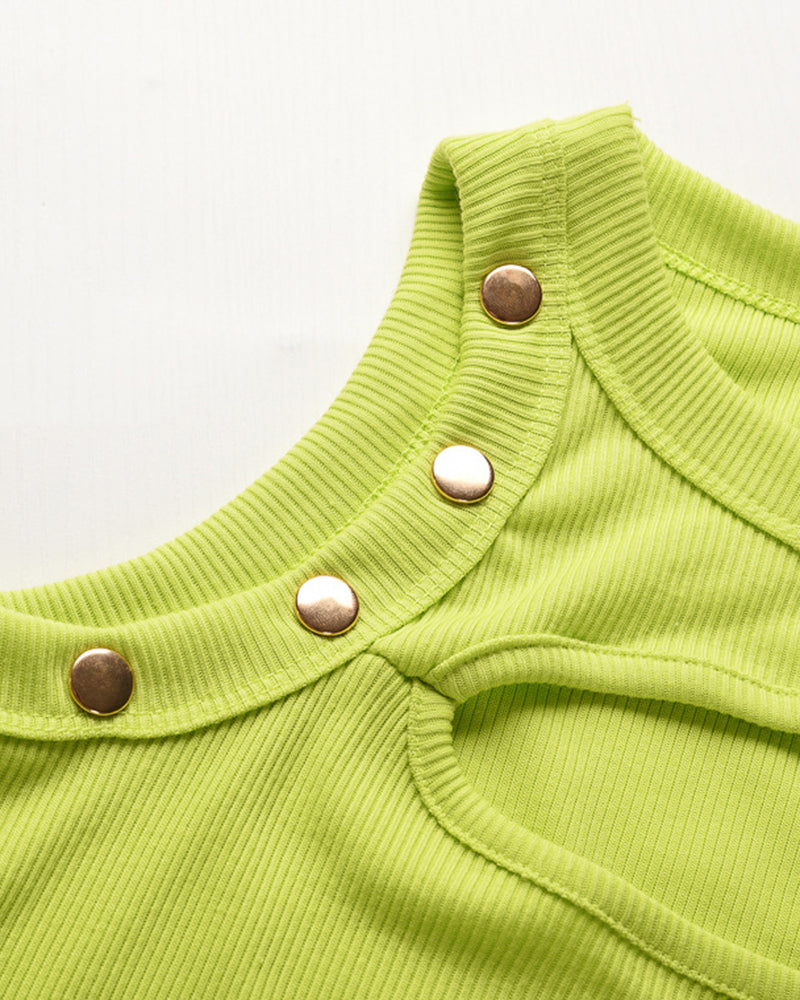 Ribbed Button Side Cut Out Tank Top-Pinkami