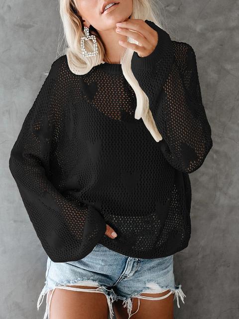 Heart Hollow Out Loose Sweater-Pinkami
