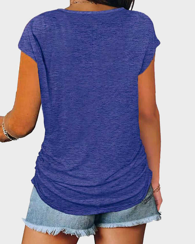 Half Zip Ruched Side T-Shirt-Pinkami