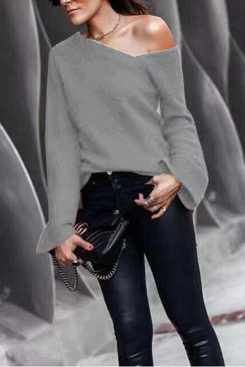 Sexy One-shoulder long sleeve Sweater-Pinkami