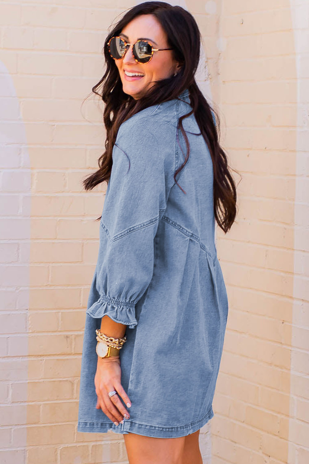 Blue Strapless Studded Denim Mini Dress