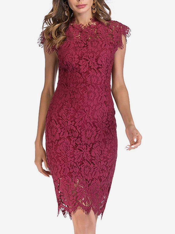 Birthday Bodycon Dresses Pink Sleeveless Designed Neckline Midi Dress Sheath Dress Casual Pencil Dress