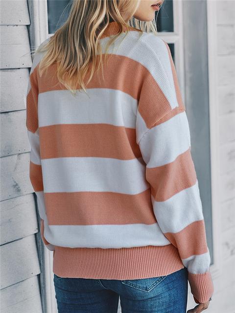 Color Block Buttons Up Sweater Cardigan-Pinkami