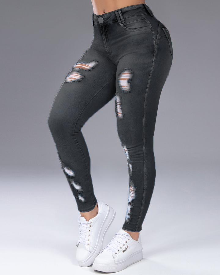 Women Distressed Butt Lifting Skinny Jeans-Pinkami