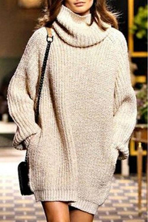 High Neck Loose Pocket Sweater-Pinkami