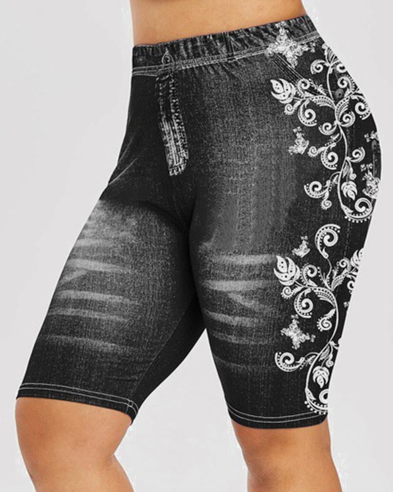 Women Floral Print High Waist Bermuda Shorts-Pinkami