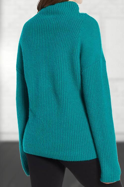 Solid Color High Neck Long Sleeve Sweater-Pinkami