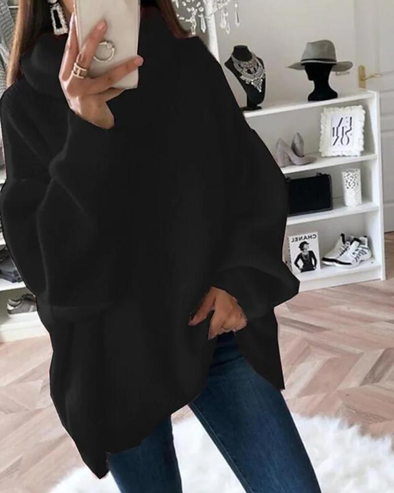 Solid Ribbed Cowl Neck Sweater-Pinkami