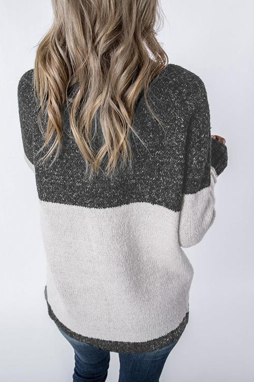 Round Neck Color Matching Long Sleeve Sweater-Pinkami
