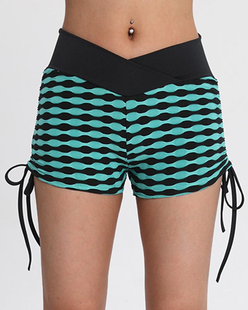 Allover Print Wide Waistband Drawstring Side Sports Shorts-Pinkami