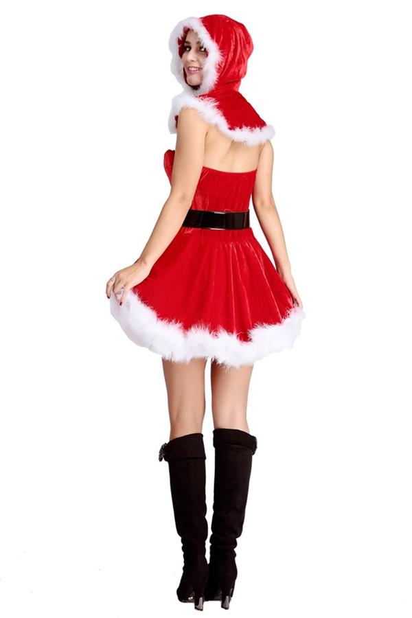 Womens Off Shoulder Santa Claus Christmas Costume Red-Pinkami