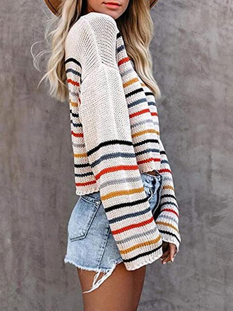 Colorful Striped Lightweight Short Sweater-Pinkami