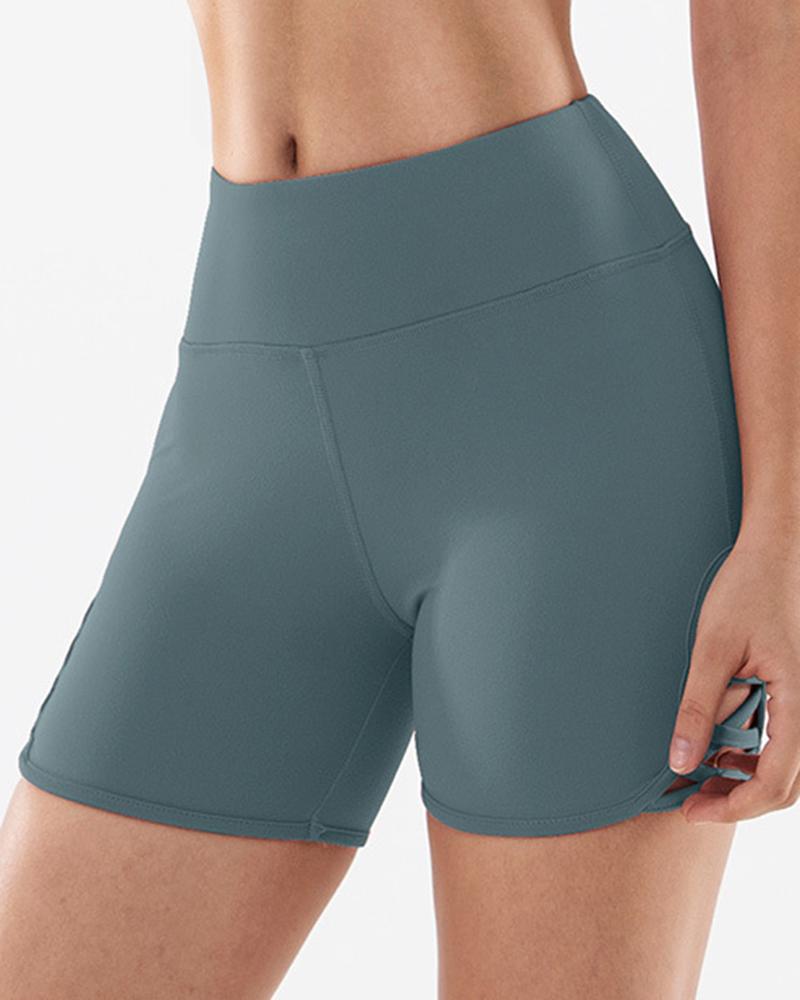 Criss Cross Side Seamless Absorbs Sweat Butt Lifting Sports Shorts-Pinkami