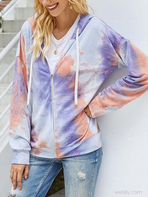 Tie-dye Print Zipper Cardigan Coat-Pinkami