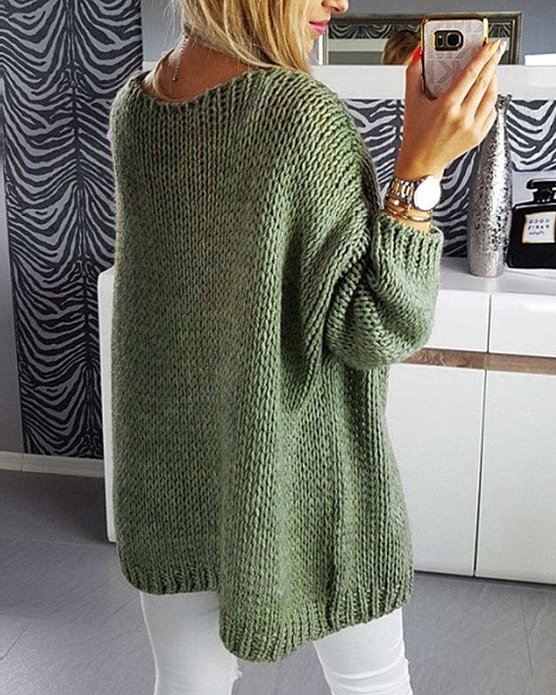 Solid Chunky Knit Open Front Sweater-Pinkami