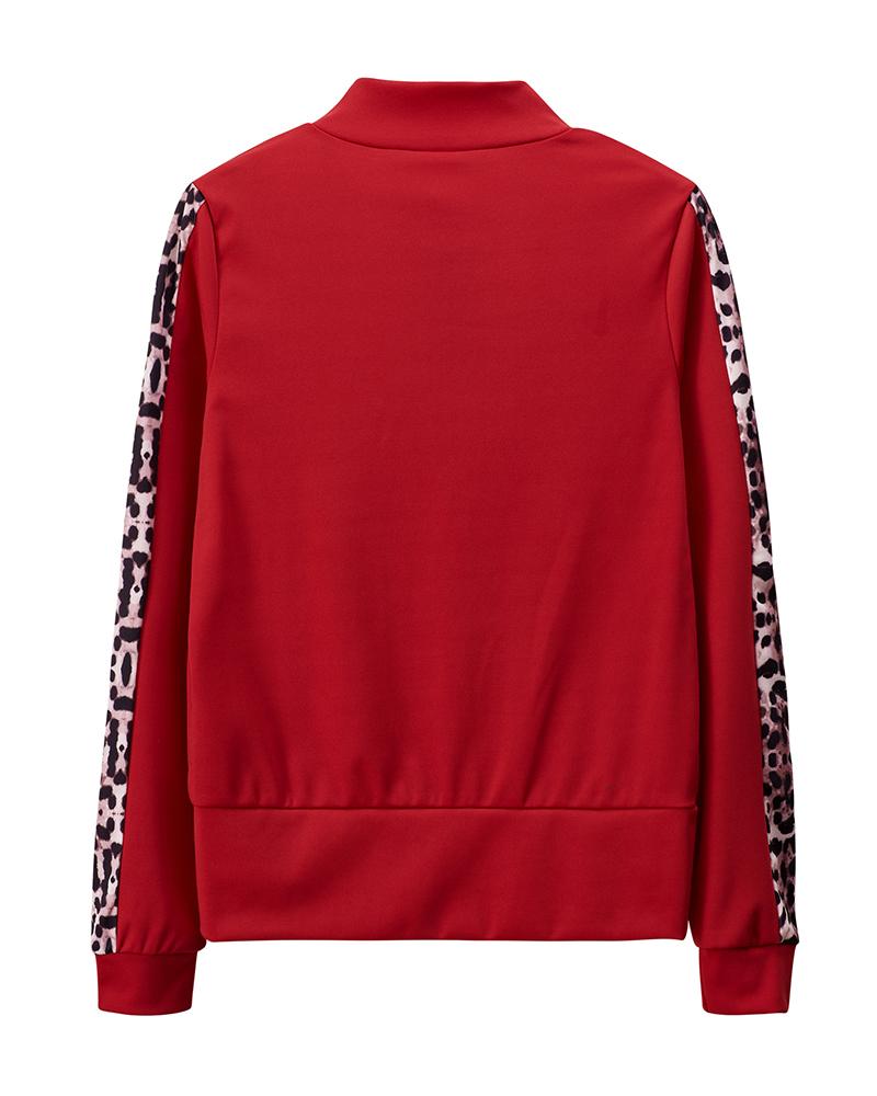 Leopard Print Zip Up Jacket & Pants Set-Pinkami