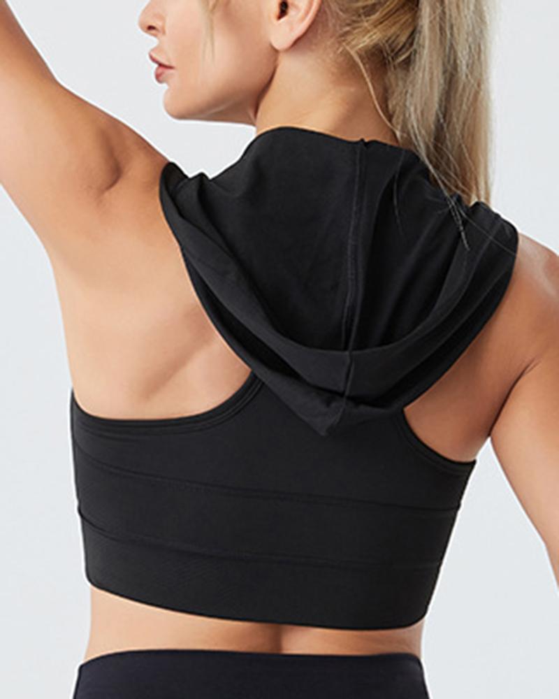 Solid Breathable Sports Hooded Bra-Pinkami