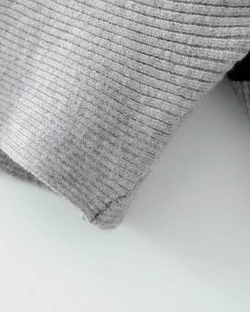 Striped Batwing Sleeve Rib-knit Sweater-Pinkami