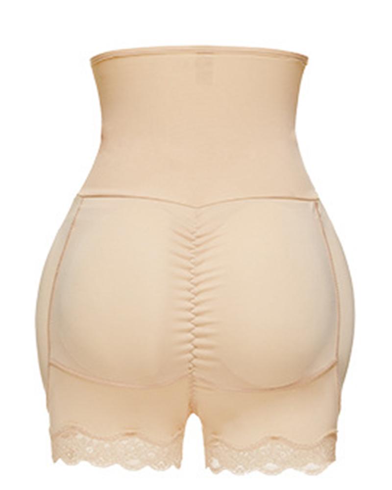 Floral Lace Hook And Eye Butt Lifting High Waist Shapewear Shorts-Pinkami