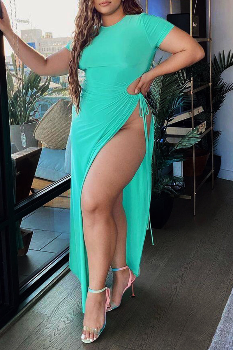 Drawstring Cut Out Slit Side Maxi Dress