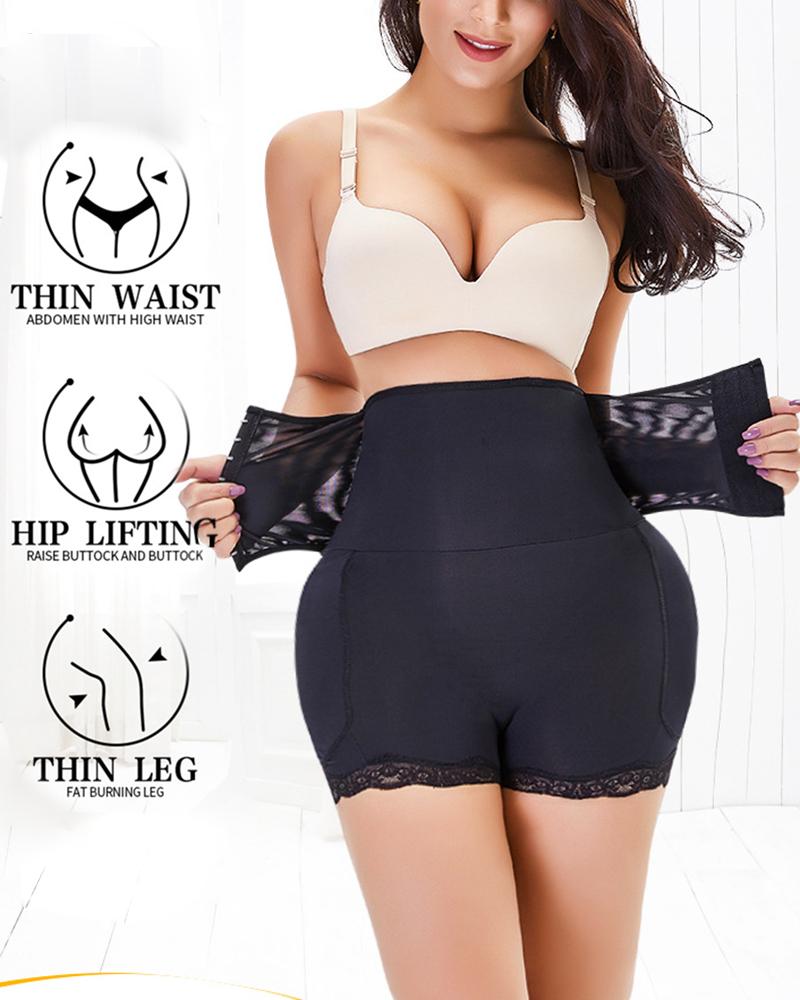 Floral Lace Hook And Eye Butt Lifting High Waist Shapewear Shorts-Pinkami