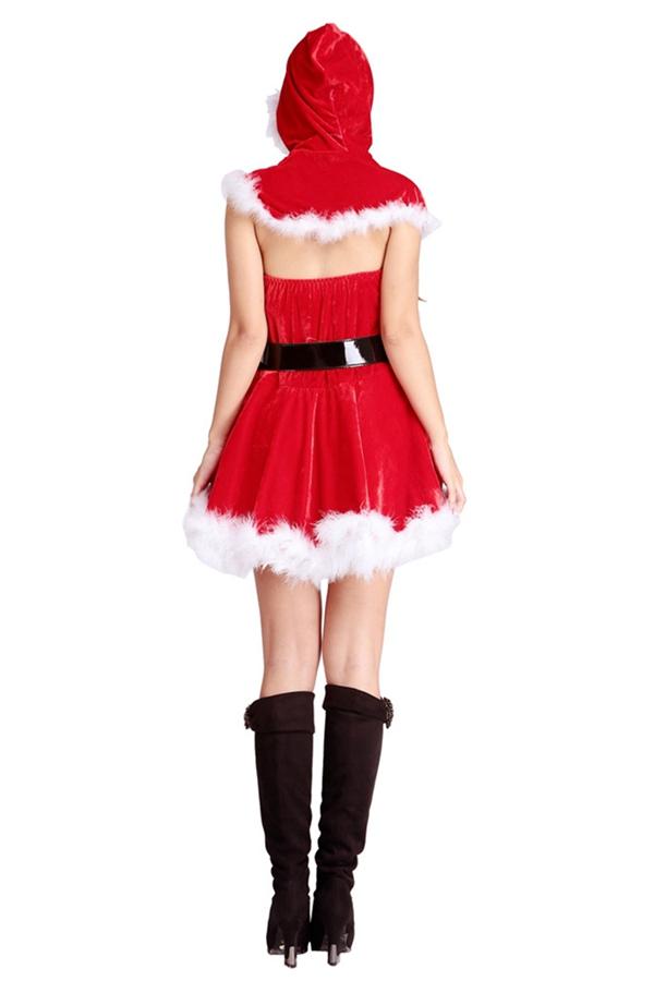 Womens Off Shoulder Santa Claus Christmas Costume Red-Pinkami