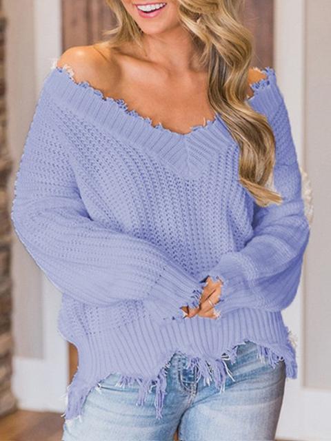 Solid Color V-neck Knitted Short Sweater-Pinkami
