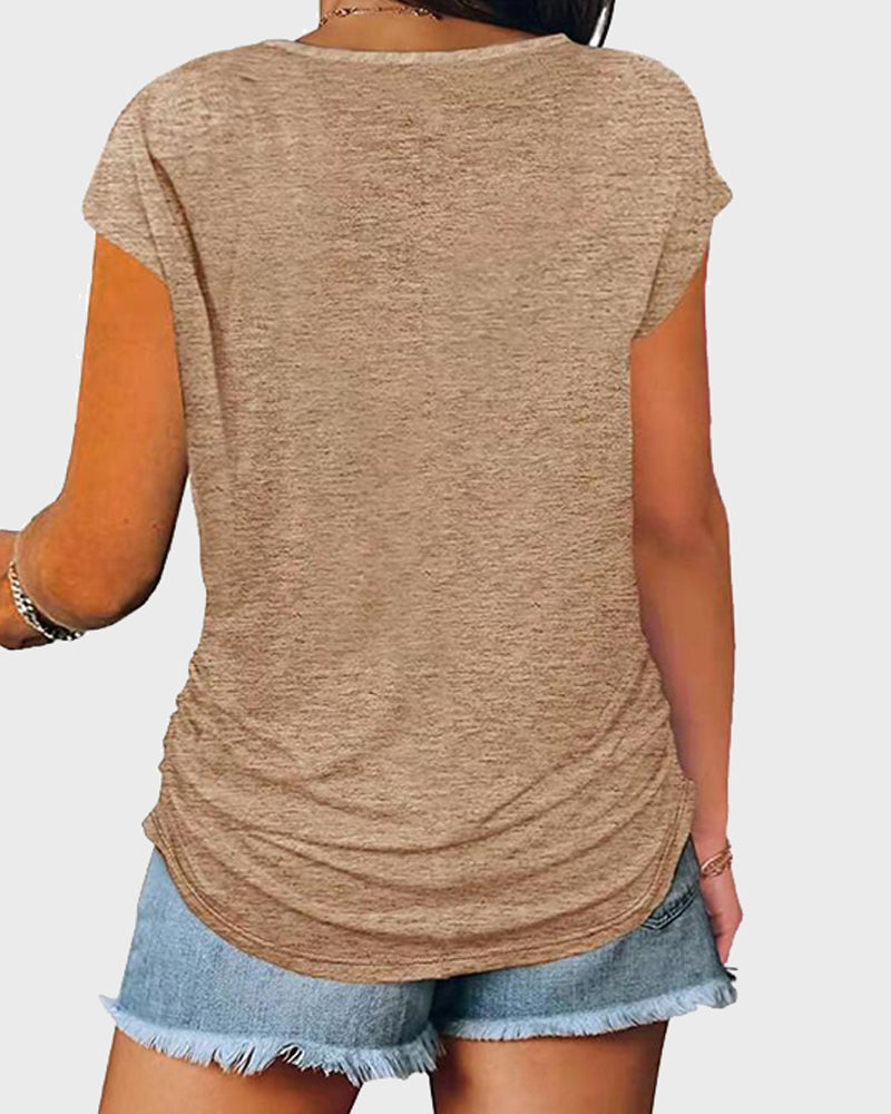 Half Zip Ruched Side T-Shirt-Pinkami